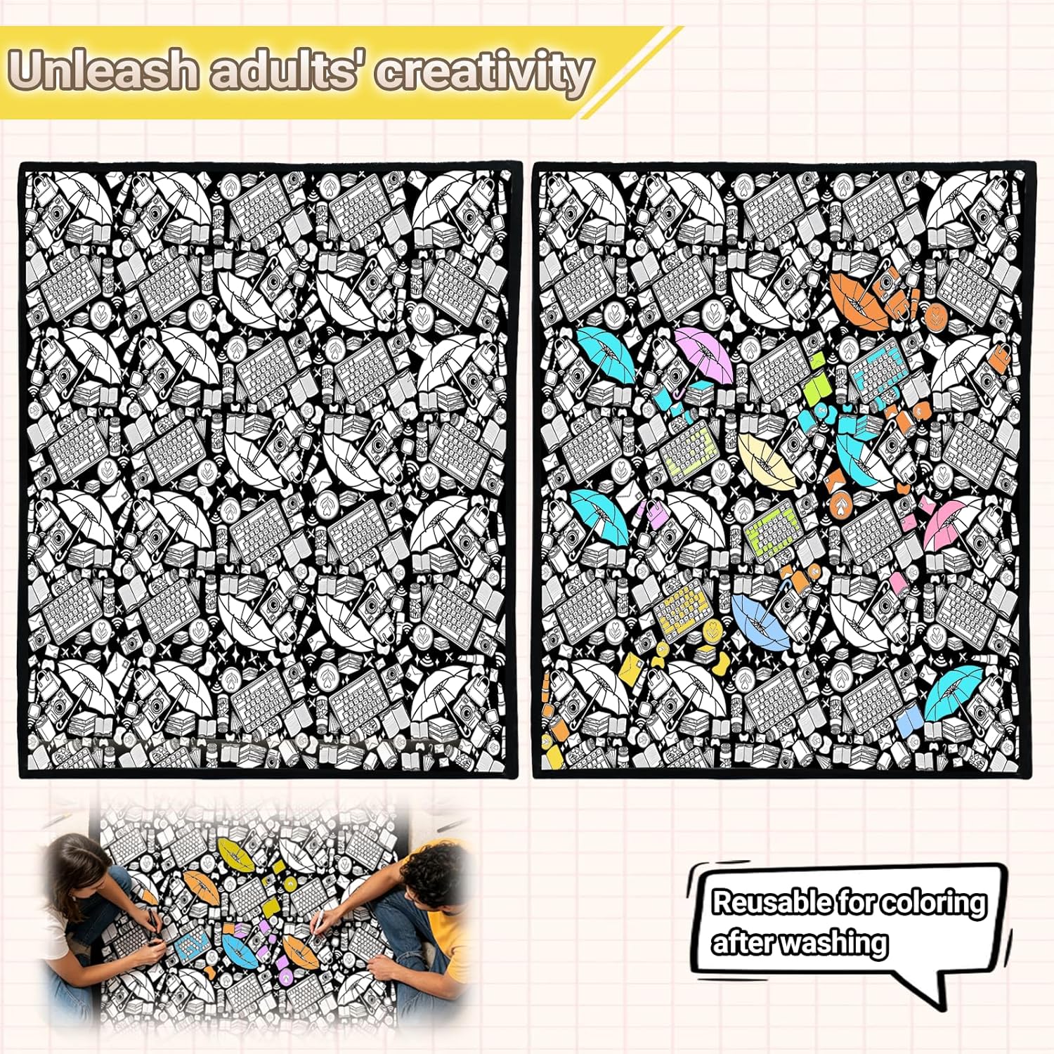 DIY Coloring Blanket for Adults, Color Your Own Velvet Blanket with 24 Washable Markers, Soft Cozy Coloring Kit for Home Decor & Daily Use, Unique Birthday Gift (Christmas)